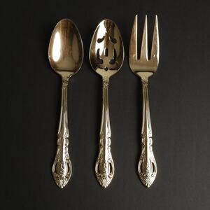 Hanford Forge Ltd HAF30 Gold Plate Stainless Serving Fork Spoon Set